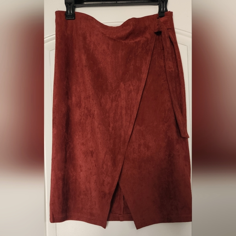 Luxurious Rust Wrap Faux Suede Skirt